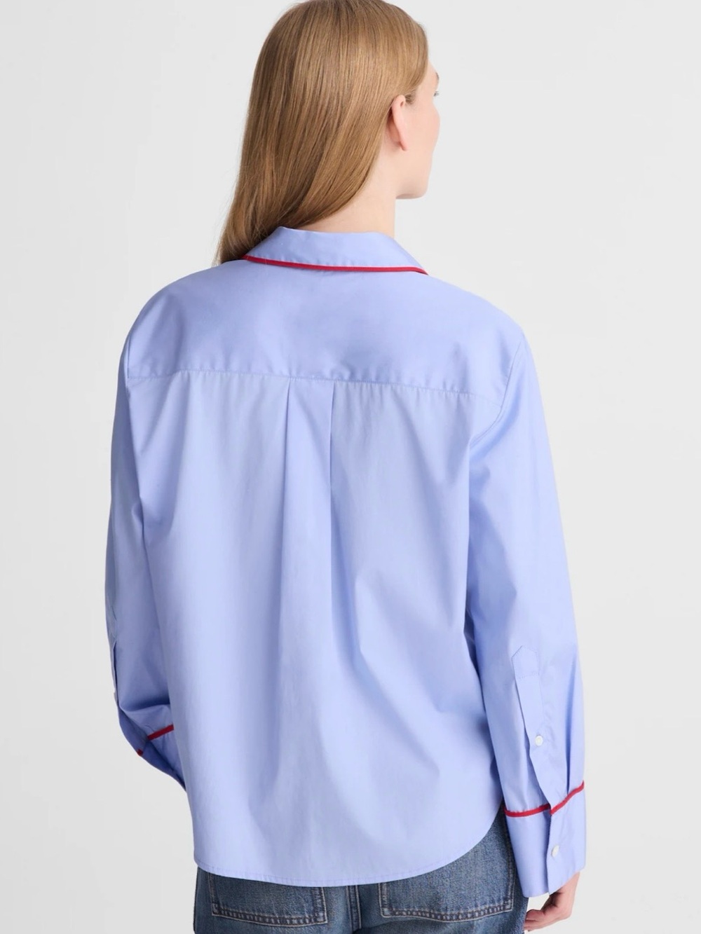 Madewell Light Blue Long-Sleeve Shirt with Red Piping - Picture 2 of 9